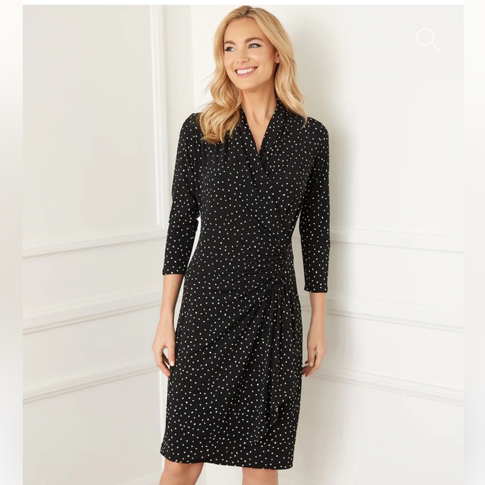 Karen Kane “Cascade” Polka Dot Faux Wrap Dress